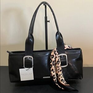 Rachel Zoe | Black Shoulder Bag w/ Camila Coelho Leopard Scarf